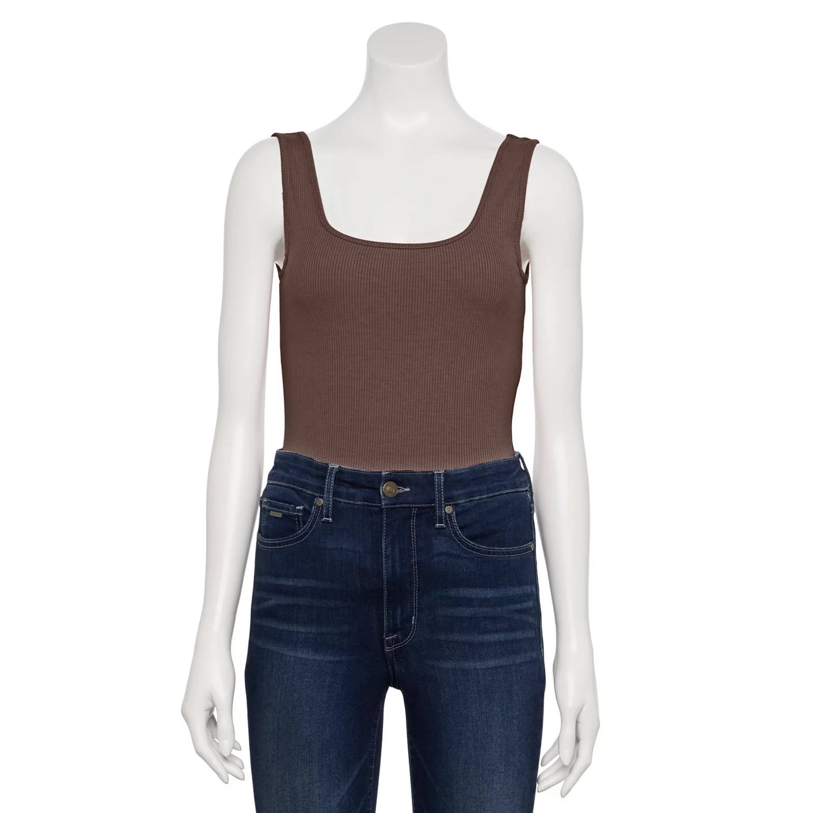 Women's Nine West Rib Scoopneck Tank Bodysuit, Size: XXL, Dark Brown | Kohl's