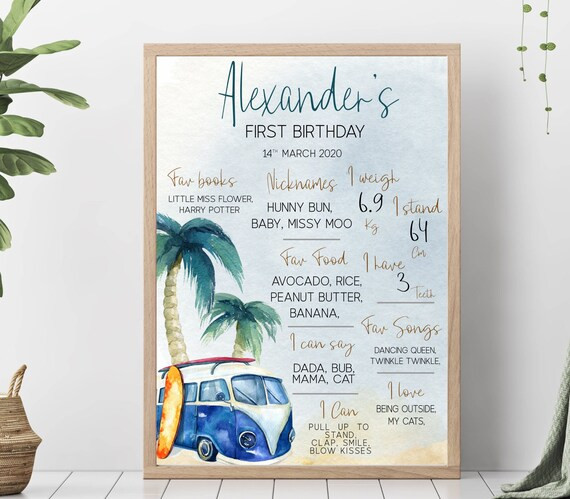 Surf Milestone Board | Surf Milestone Poster | Summer Beach Birthday Decor | Surf Decorations | D... | Etsy (US)