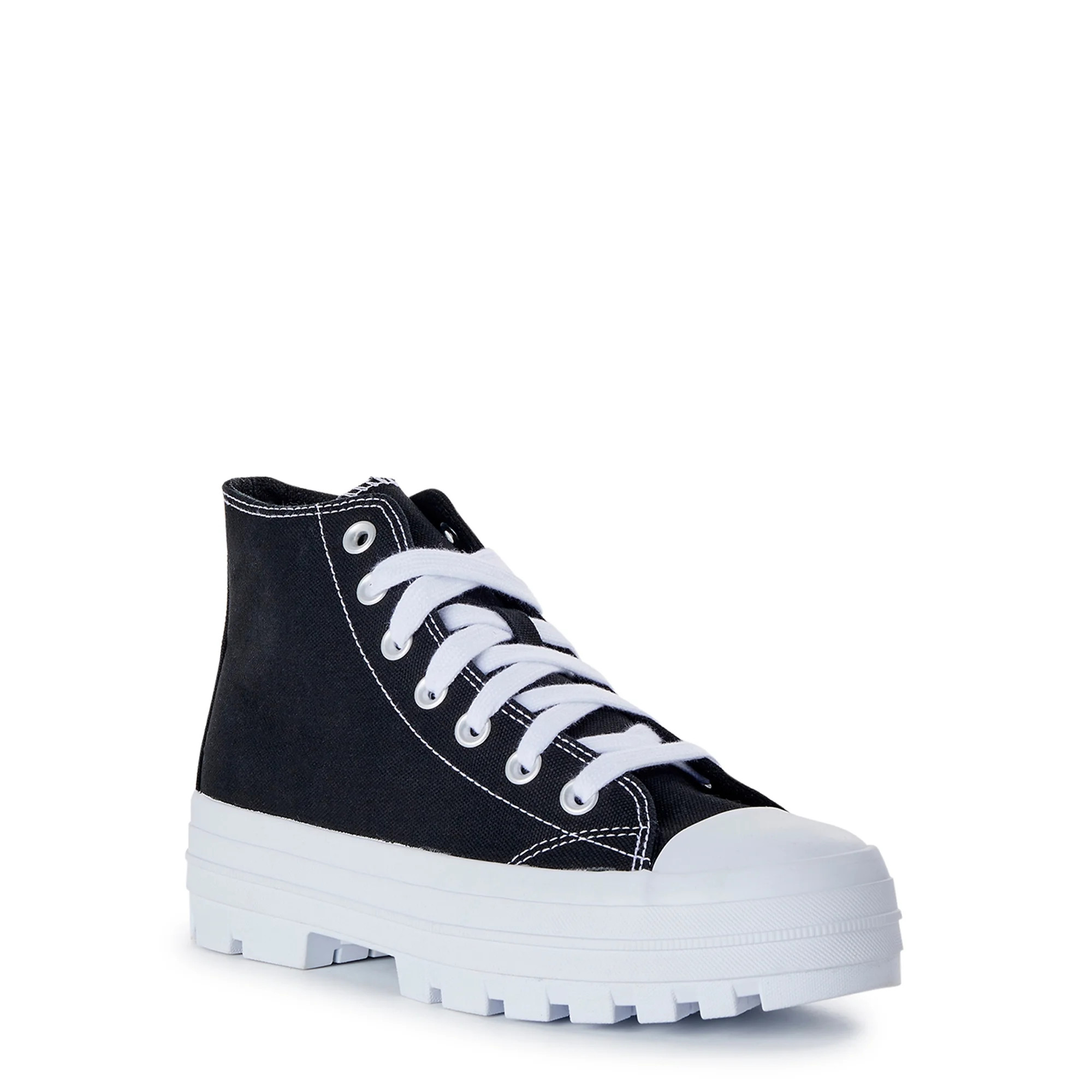 No Boundaries Women's High Top Canvas Lug Sneakers, Wide Width Available | Walmart (US)