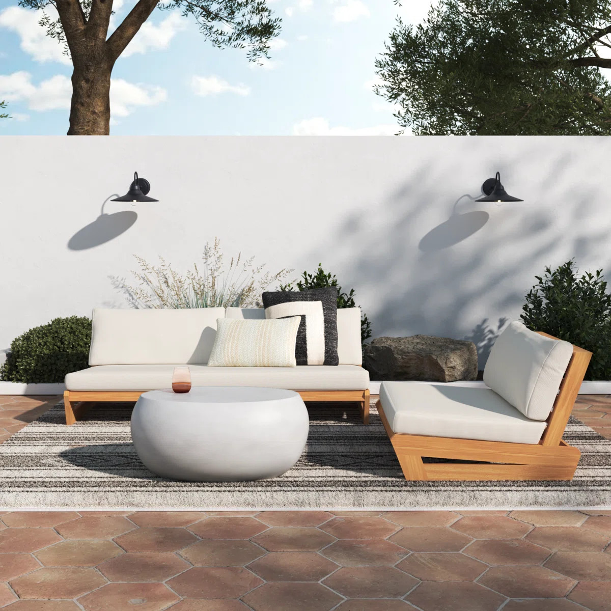 Despina Teak 3 - Person Patio Conversation Set with Cushions | Wayfair North America