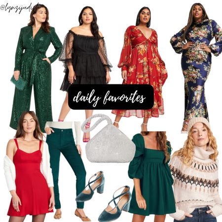 Daily Favorites 

Use my code LYNZIJUDISH for 20% off the shoes 

Plus size fashion, plus size style, size 16 influencer, size 16 style, Christmas outfit, Christmas dress, holiday dress, green sequin jumpsuit, black party dress, red floral dress, navy floral dress, beige fair isle sweater, Green Party dress, sequin purses green velvet shoes, red party dress, amazon finds, amazon fashion 

#LTKHoliday #LTKunder50 #LTKcurves