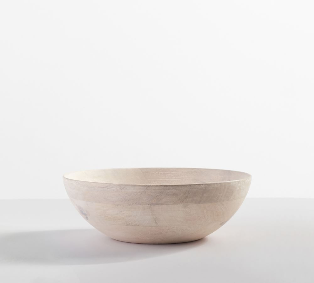Chateau Acacia Wood Salad Bowl, Small 11&amp;quot; - White Washed | Pottery Barn (US)