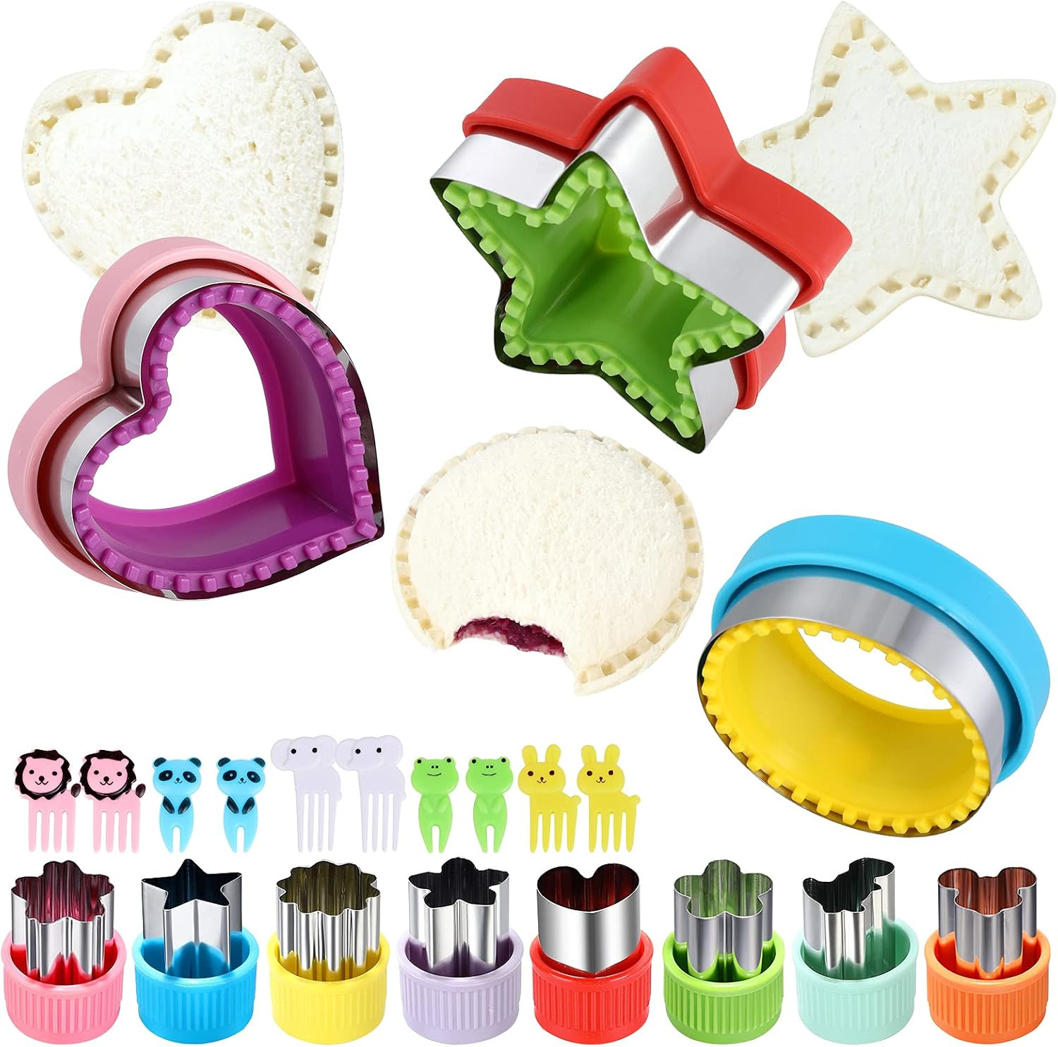 Sandwich Cutter and Sealer,Round Heart Star 3Pcs Shapes Sandwich Decruster Press Mold+8pcs Stainless Steel Mini Vegetable Cookie Cutters,Bread Sandwich Decruster Pancake Maker DIY for Kids Bento | Amazon (US)