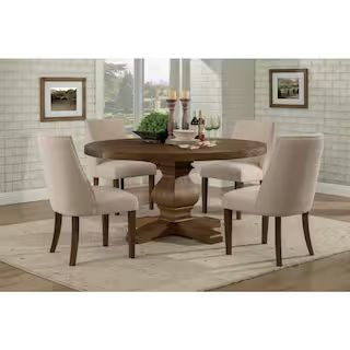Alpine Furniture Kensington Walnut Wood 60 in Pedestal Dining Table Seats 6 2668WAL-25 - The Home... | The Home Depot