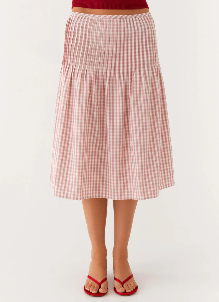 Dreamscape Midi Skirt - Maroon Gingham | Peppermayo (Global)