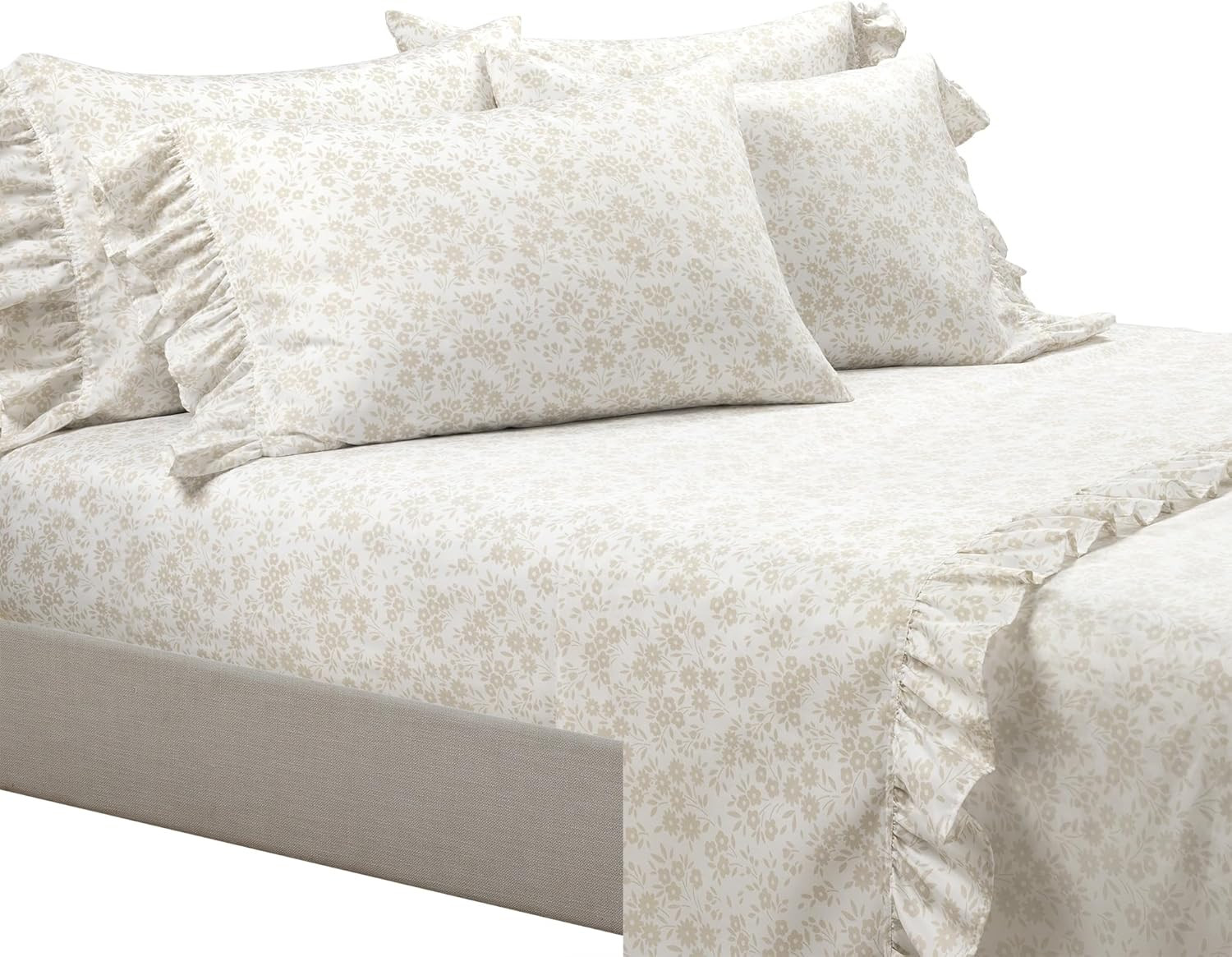 Lush Decor Garden of Flowers Ruffle Sheet Set Twin XL 4 Piece Set Neutral & White - Floral Sheets... | Amazon (US)