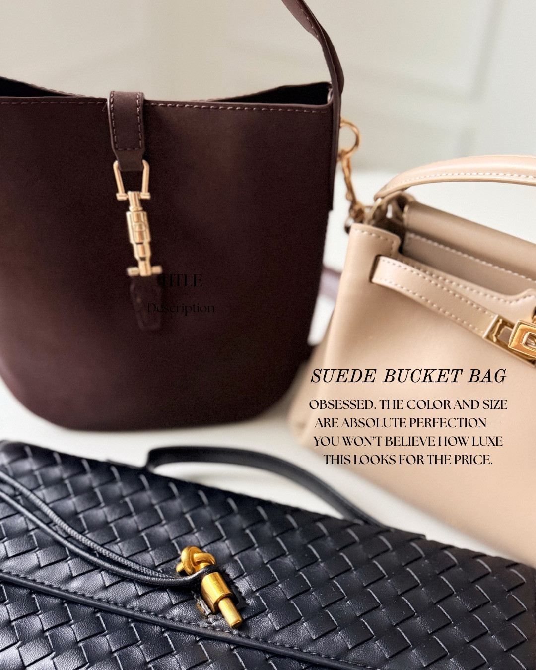 THE PERFECT LUXE-LOOK BAG. This suede bucket bag is insanely chic for the price. The rich color, clean structure, and gold hardware make it look designer without the designer tag. The size is just right for everyday wear, and it instantly elevates any outfit — truly one of those pieces you won’t believe came from Amazon.

#TheHillaryStyle #AmazonFashion #DesignerLookForLess #ChicEssentials #NeutralStyle #EverydayBag #AffordableLuxury #AmazonFinds #GiftGuide #LuxeForLess 

 #LTKHoliday #LTKOver40 #LTKFindsUnder100