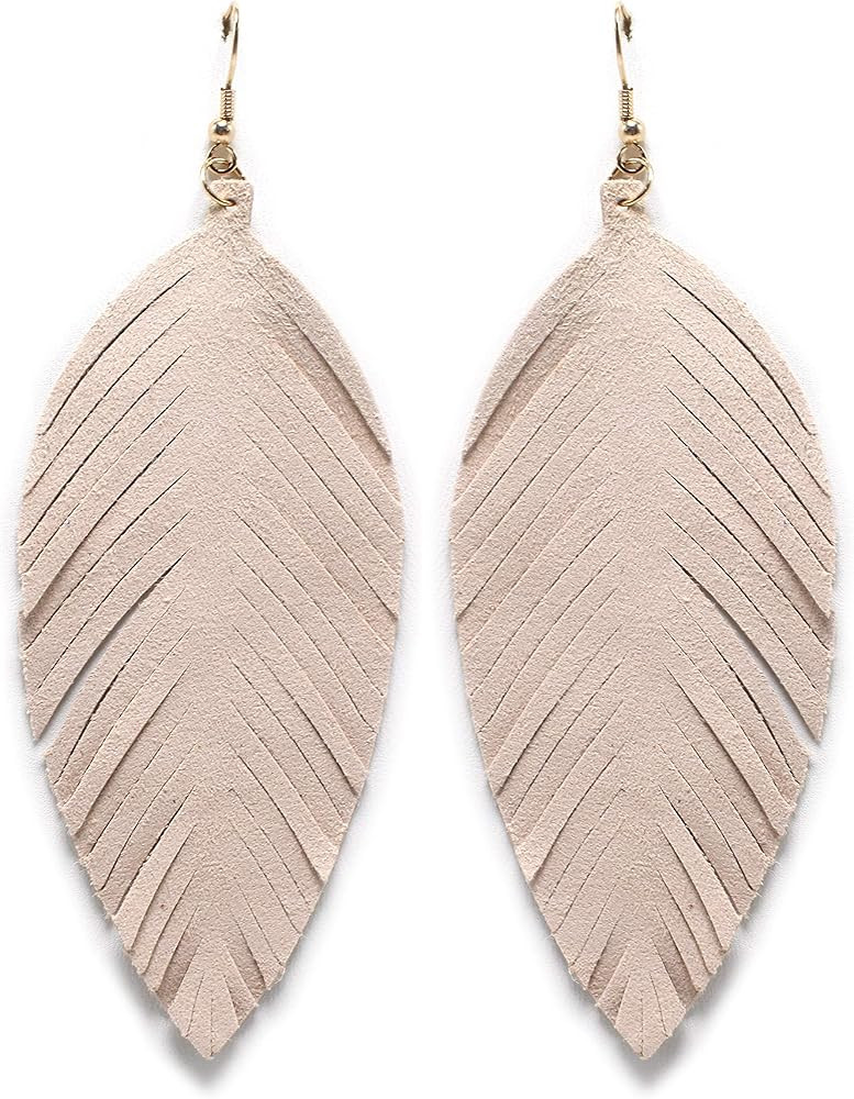 Large Genuine Soft Leather Handmade Fringe Feather Lightweight Tear Drop Dangle Color Earrings fo... | Amazon (US)