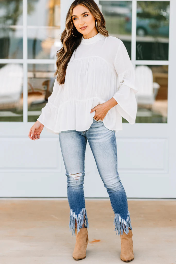 Come Into Focus Off White Bell Sleeve Blouse | The Mint Julep Boutique