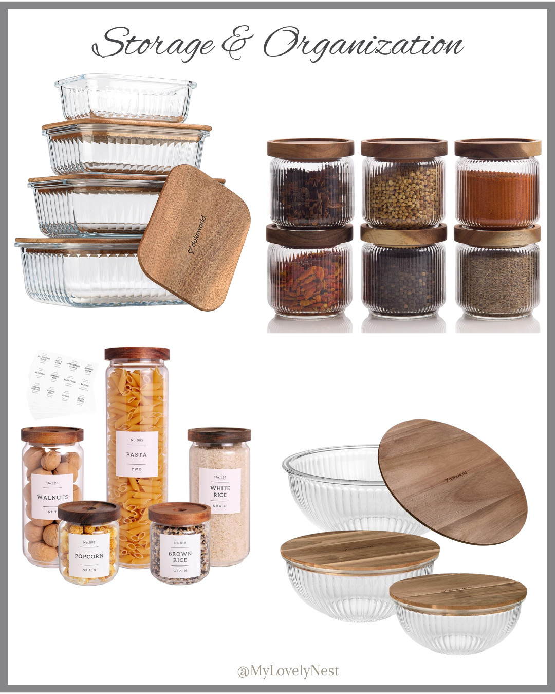 Set of 4 Stackable Space-Saving Nesting Glass Bowls with Airtight Acacia Lids for Lunch, Meal & Food Prep, Mason & Fable 12 fl oz, 350ml Glass Food Storage Jars with Wood Lids (6pcs) - Stylish Ribbed Pattern for Kitchen Organization and Storage Containers for Spice, Tea, Coffee/Sugar, 5 Set Glass Pantry Storage Jars with Acacia Airtight Lid - Thicken Glass Kitchen Canisters with 132 Pantry Labels - Clear Glass Food Storage Containers with Wood Lid for Tea,Sugar,Candy,Cookie,Pasta, Amazonhome FOunditionamazon 

 #LTKHome #LTKFindsUnder50 #LTKFamily