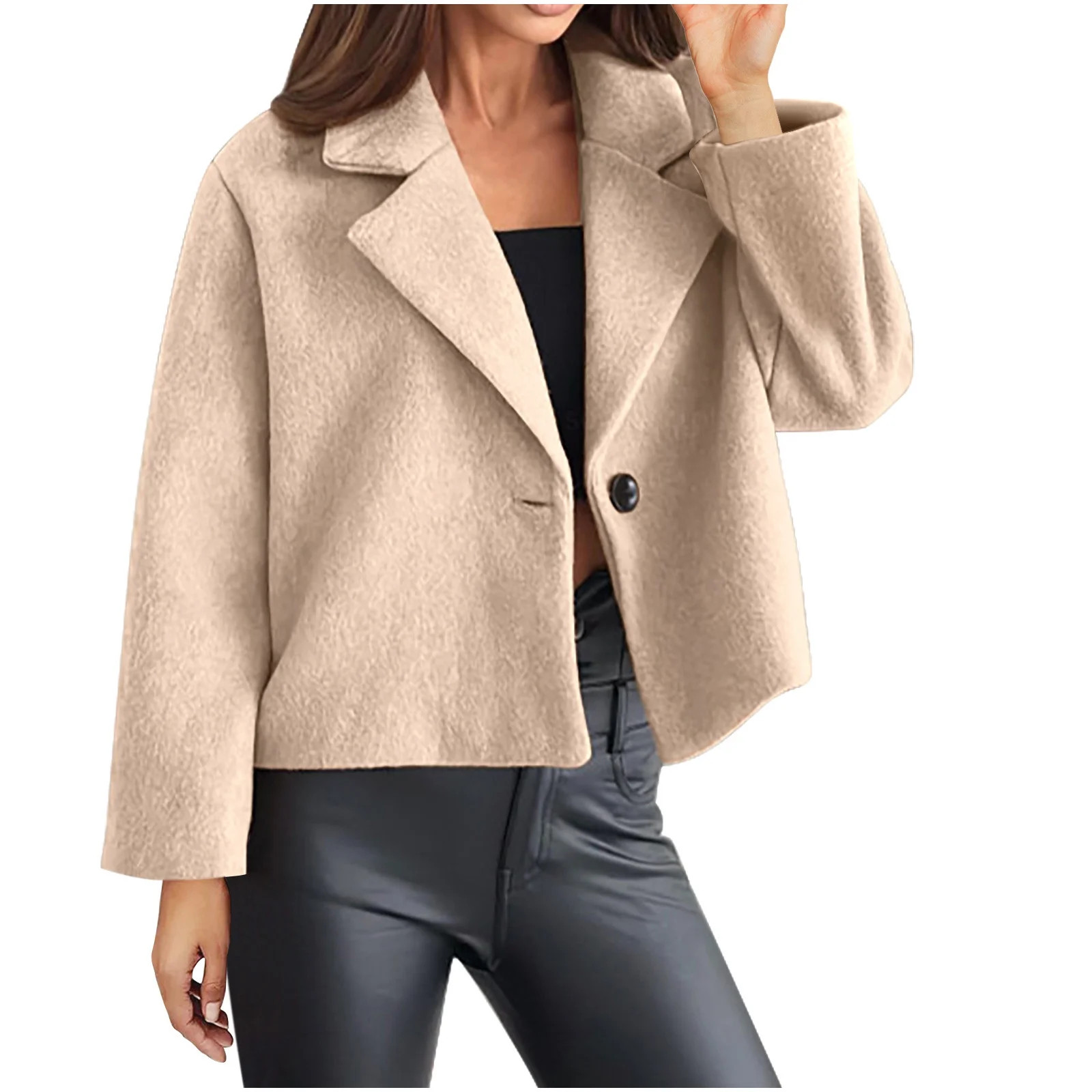 Women's Cropped Trench Coat, Dressy Notched Lapel Woolen Pea Coats, Versatile Wool Blend Jacket O... | Walmart (US)