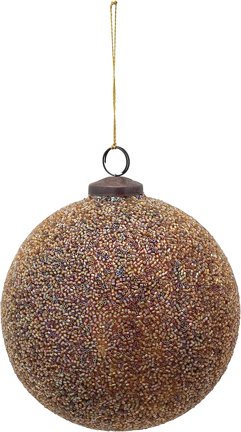 Amazon.com: Creative Co-Op 5" Round Ball w Seed Beads, Iridescent Gold Color Glass Ornaments, Mul... | Amazon (US)