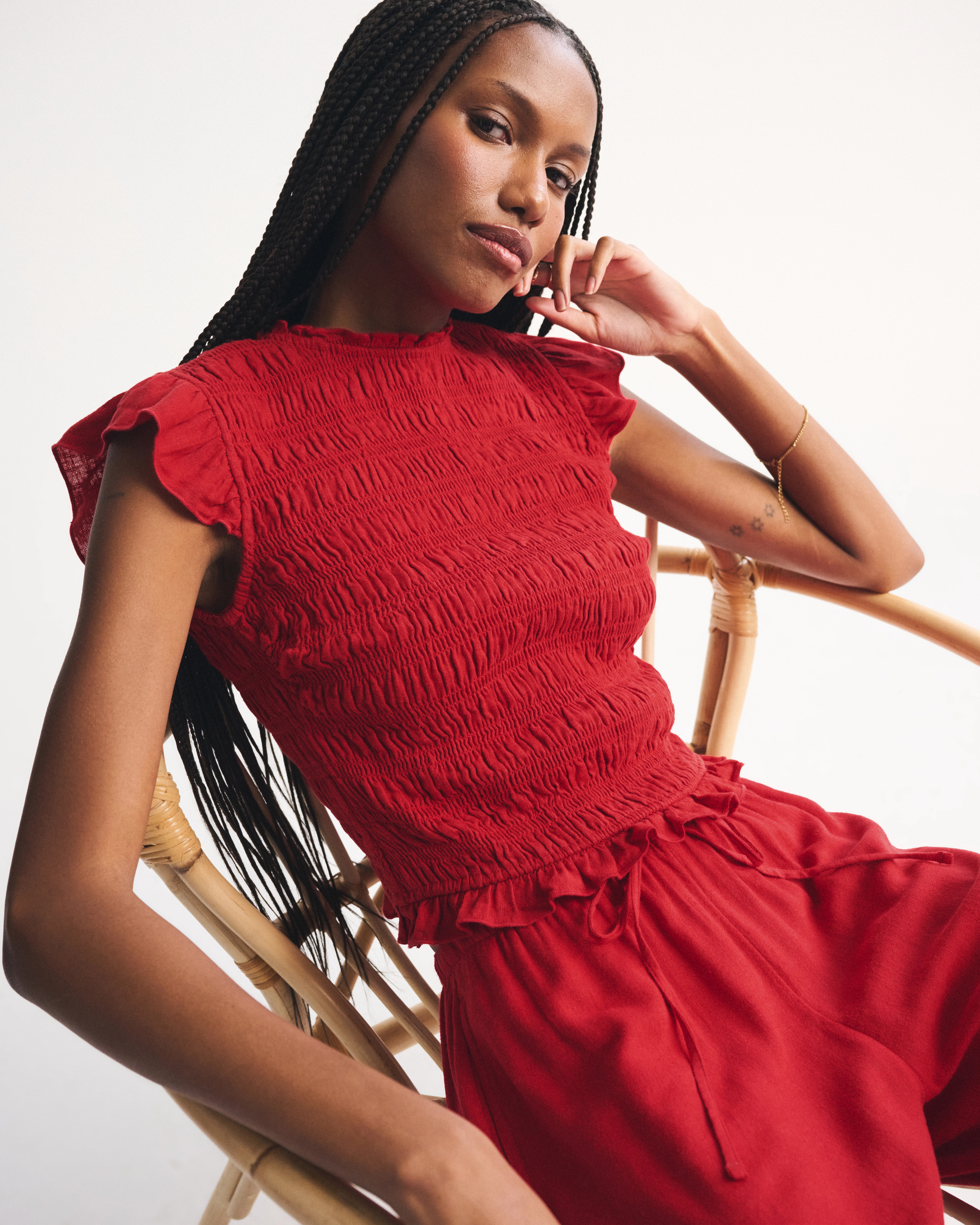 Tie-Back Smocked Linen-Blend Top | Abercrombie & Fitch (US)