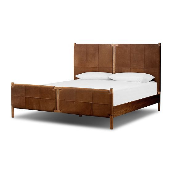 Sackett Leather Bed, Heirloom Sienna, King | West Elm (US)