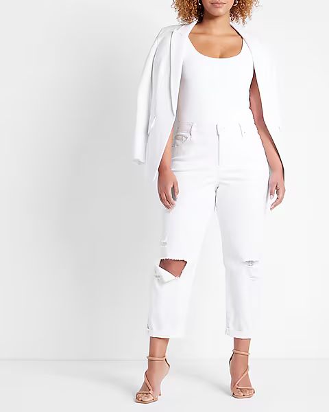 Mid Rise White Ripped Boyfriend Jeans | Express