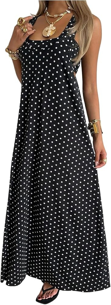 WDIRARA Women's Polka Dots 2 Piece Dress Set Camisole Sleeveless Flowy Maxi Dress | Amazon (US)
