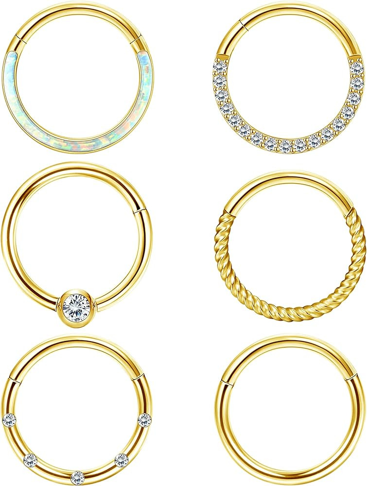 LOLIAS Septum Rings 16G 18G Surgical Steel Nose Rings Hoops for Women Seamless Clicker Hinged Seg... | Amazon (US)