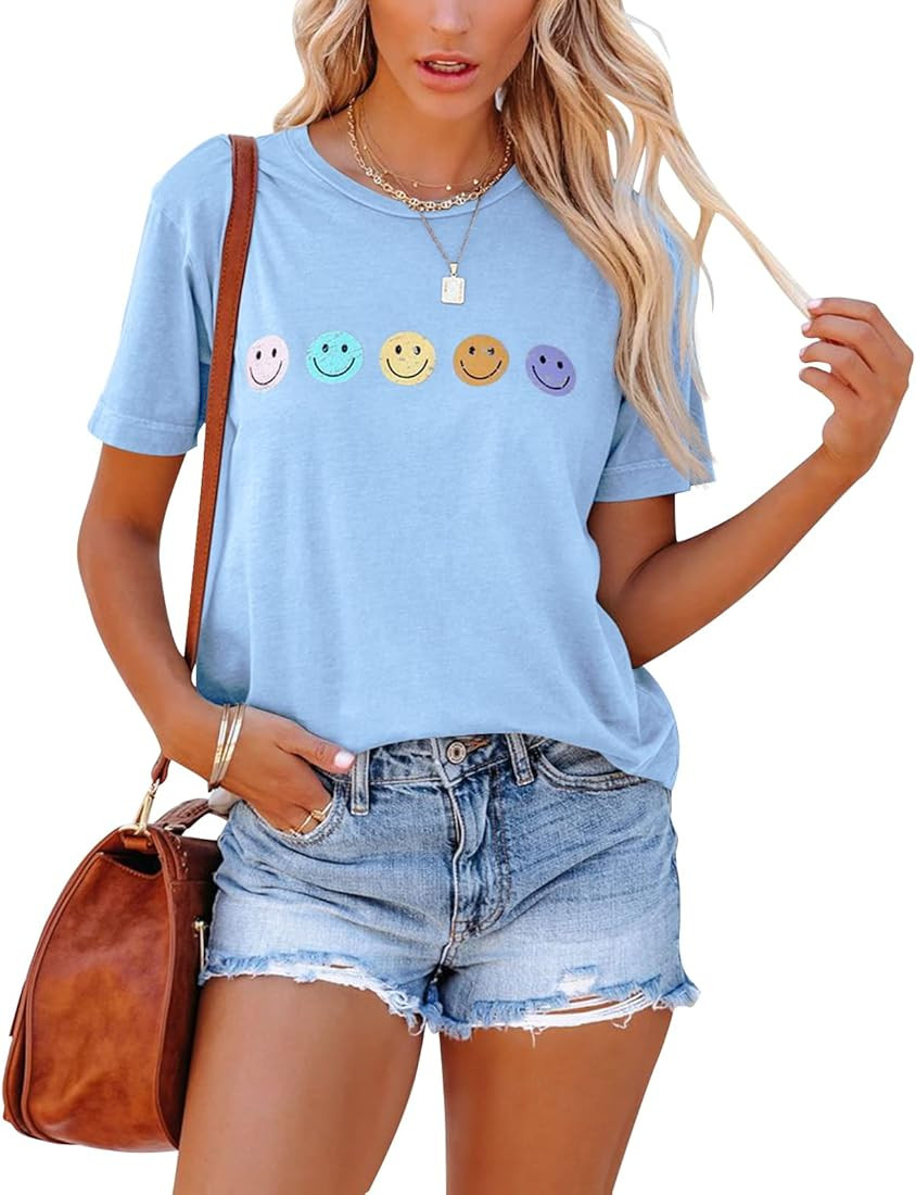 Eurivicy Women's T-Shirts Summer Funny Graphic Short Sleeve Tops Loose Casual Crew Neck Tees | Amazon (US)