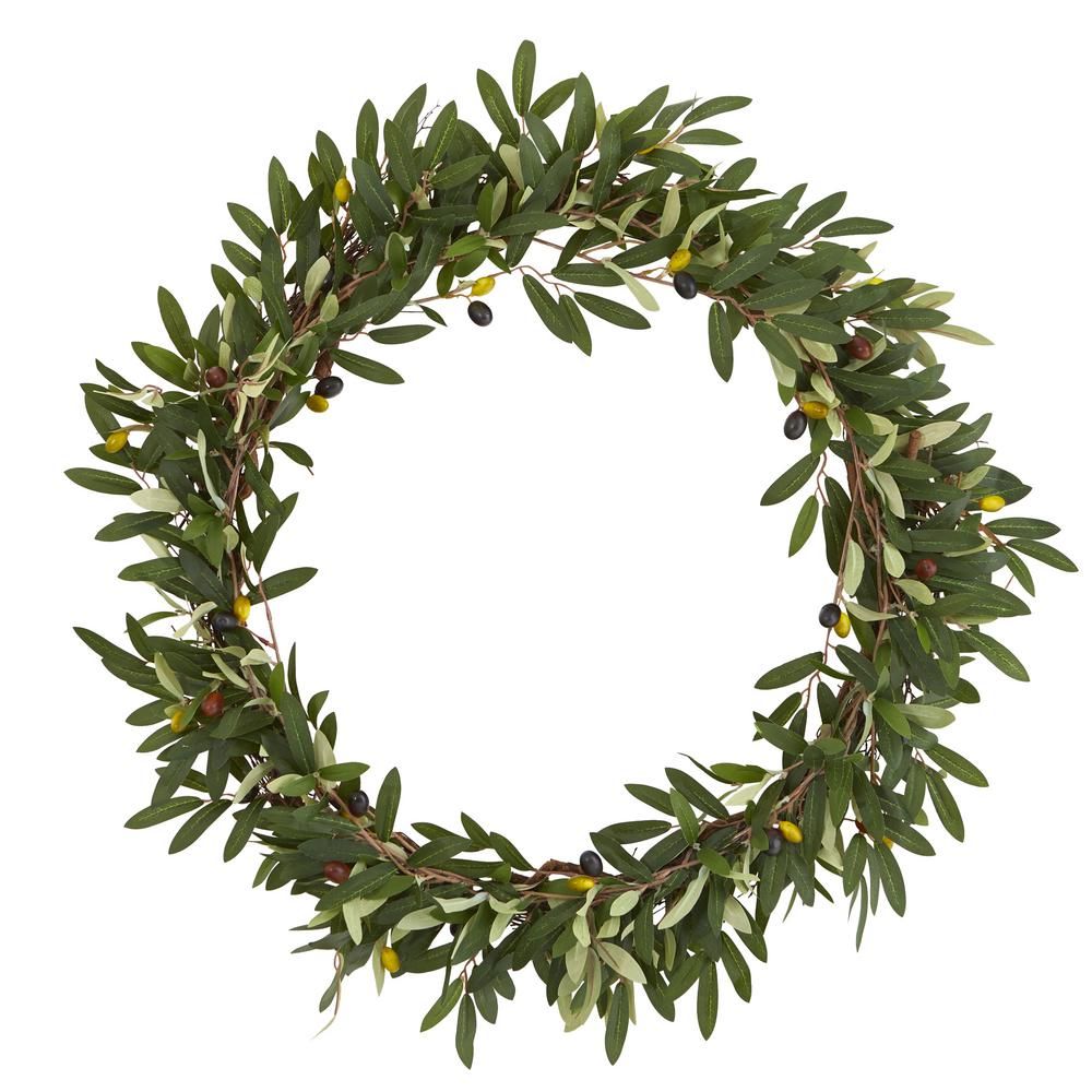 Nearly Natural 23 in. Olive Artificial Wreath-4379 - The Home Depot | The Home Depot
