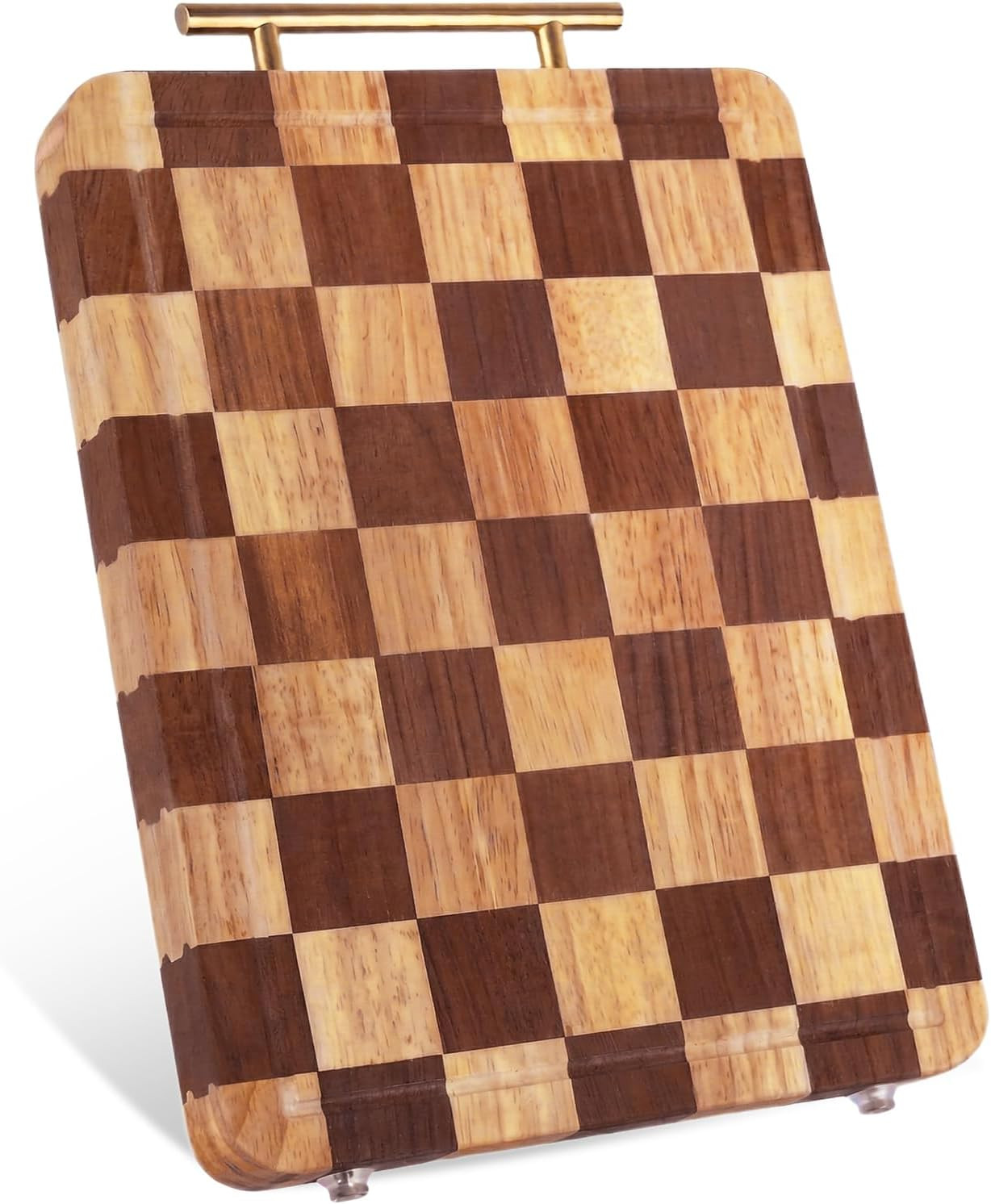 Checkered Cutting Board for Kitchen – 14.9"x 11"x 1.18" Rubber Wood Butcher Block with Juice Gr... | Amazon (US)