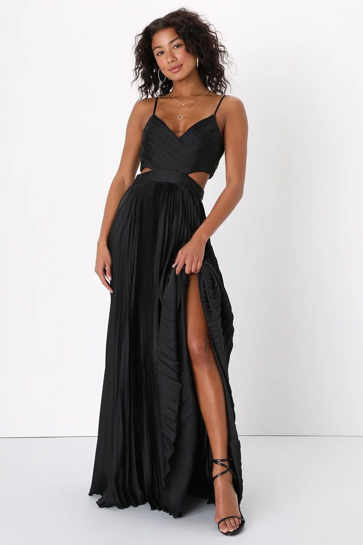 Got the Glam Black Pleated Cutout Maxi Dress | Lulus