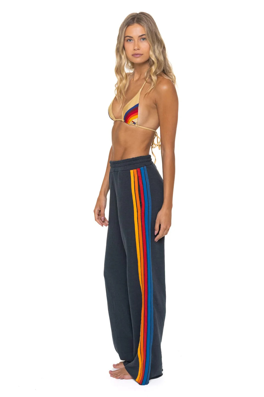 Charcoal 5 Stripe Wide Leg Sweatpants | Aviator Nation | Aviator Nation