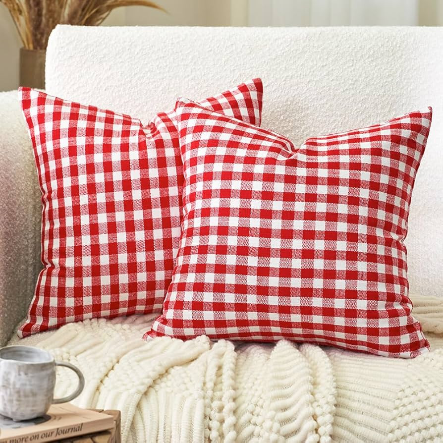 CARRIE HOME Red and White Christmas Decor Buffal Plaid Pillow Covers 18x18 Set of 2, Red Christma... | Amazon (US)