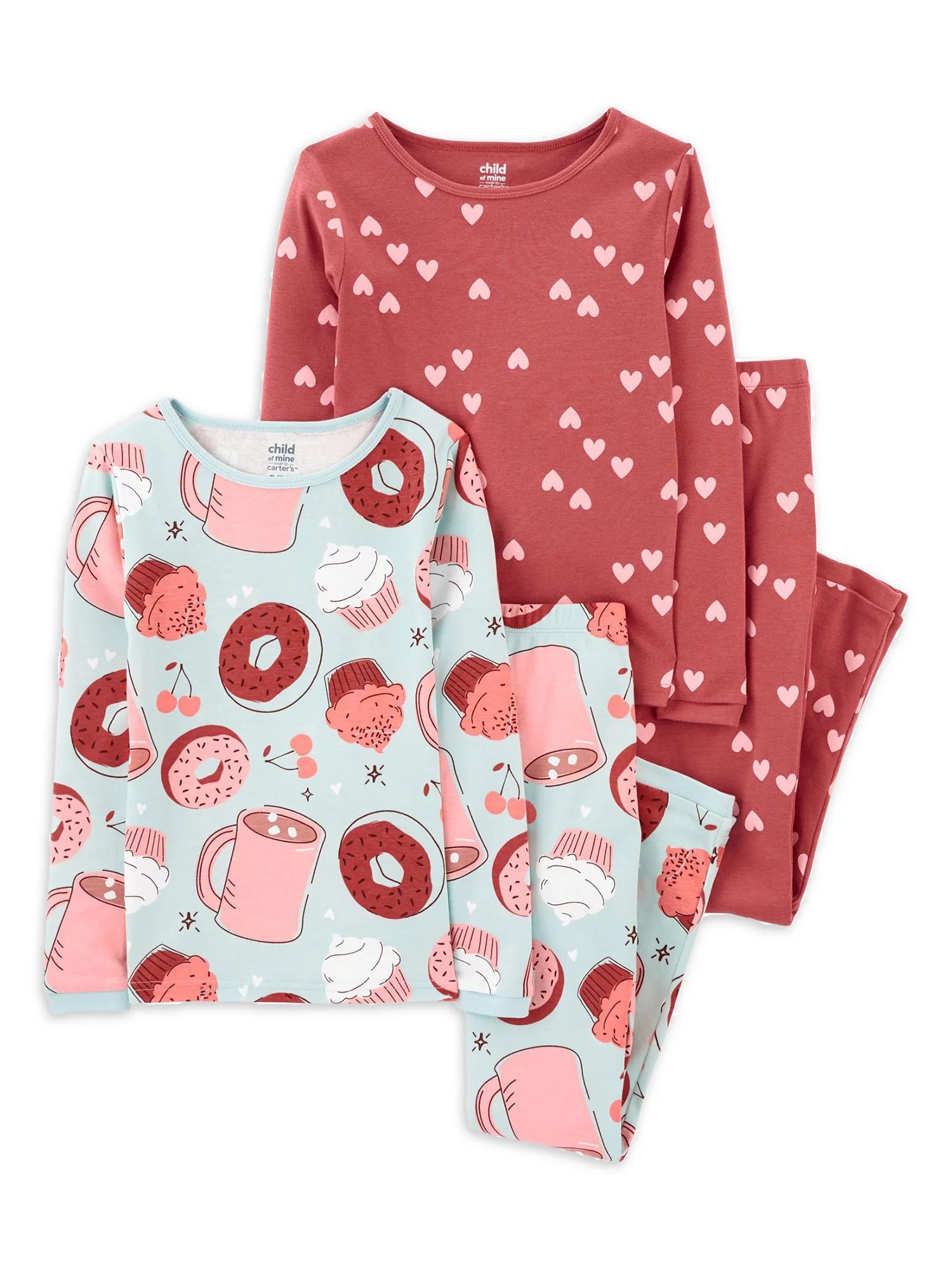 Carter's Child of Mine Girls Long Sleeve Tops and Pants 4 Piece Pajama Set, 4-8 - Walmart.com | Walmart (US)