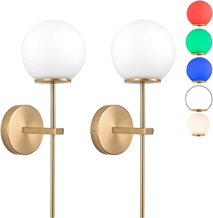 Modern Battery Operated Wall Sconces Set Of 2, Glass Ball Wireless Wall Sconces Dimmable With Rem... | Amazon (US)