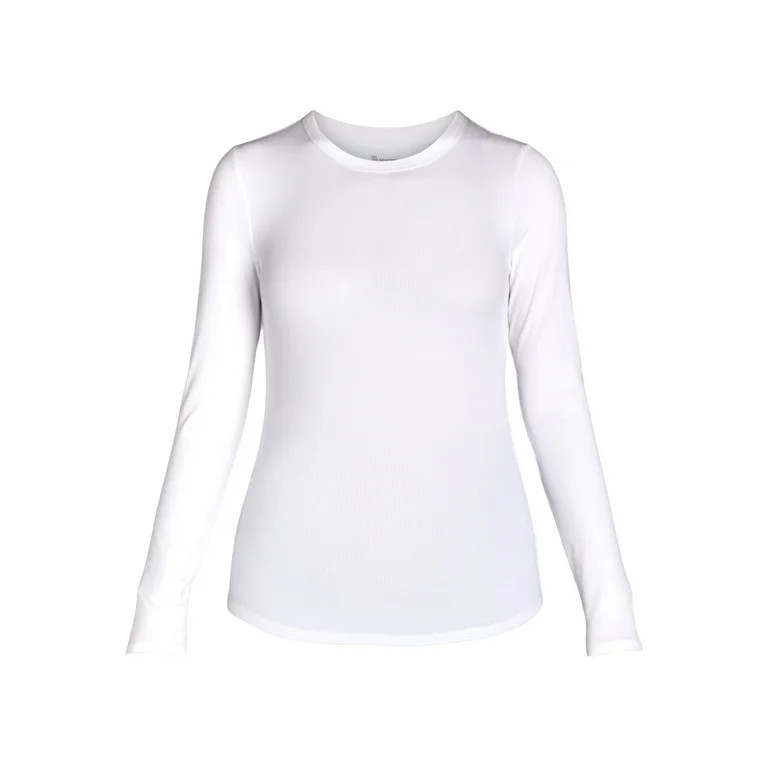 No Boundaries Crewneck Ribbed T-Shirt with Long Sleeves, Women's | Walmart (US)