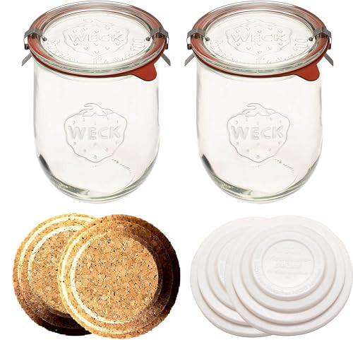 WECK - Sour Dough Starter Jars - Classic Glass Jars for Sourdough with Glass Lid - Tulip Jar with Wide Mouth 1 Liter Includes Cork Lid & Keep Fresh Cover (2 Pack) | Amazon (US)