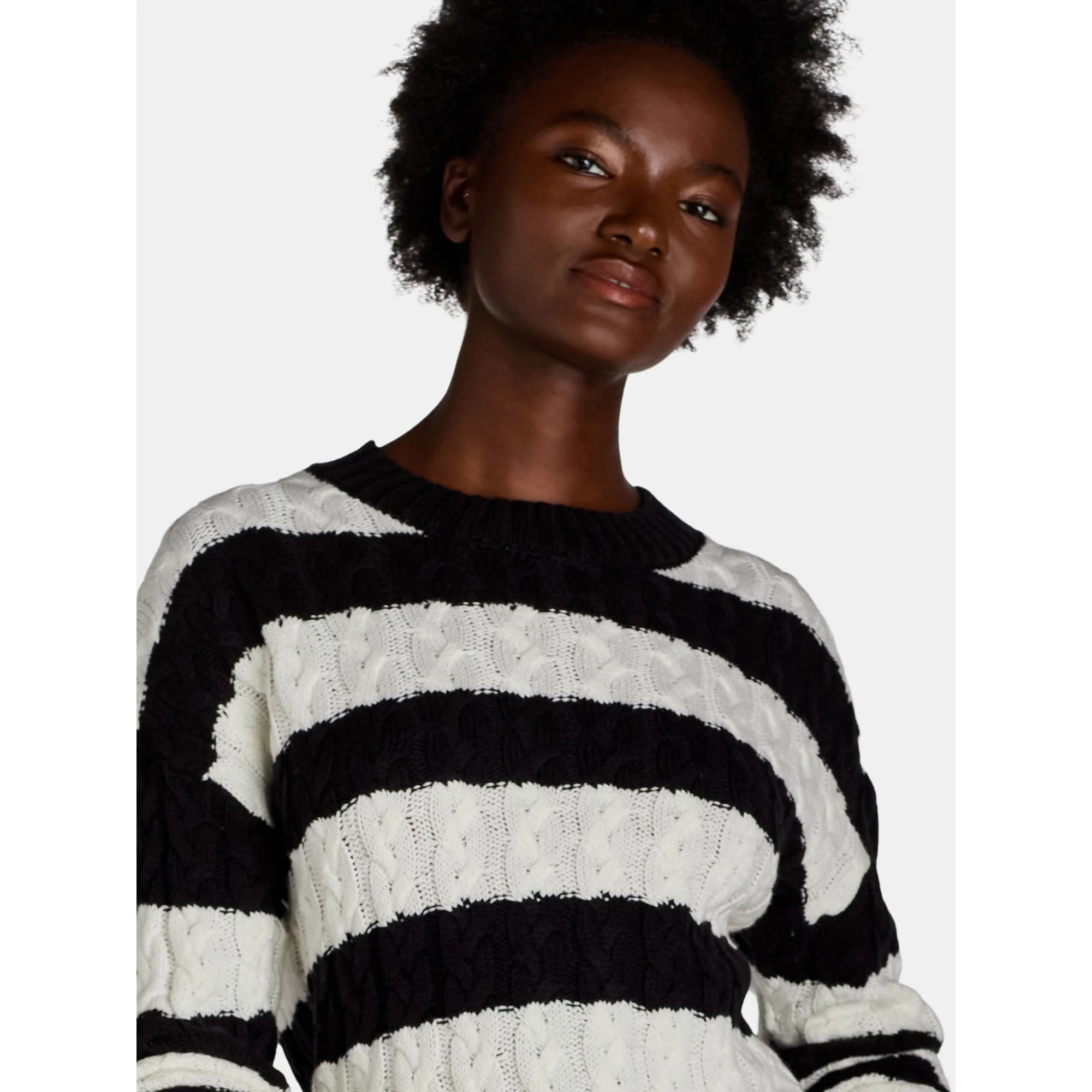Time and Tru Women's and Women's Plus Stripe Crew Neck Pullover Sweater, Sizes XS-4X | Walmart (US)
