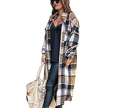 Himosyber Women's Casual Plaid Lapel Woolen Button Up Pocketed Long Shacket Coat | Amazon (US)