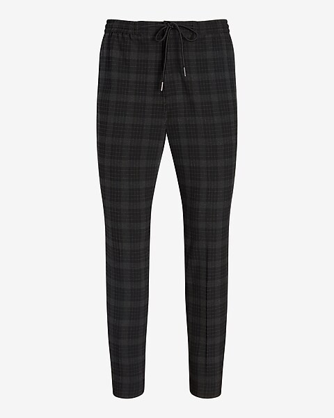 Extra Slim Black Plaid Luxe Comfort Soft Drawstring Dress Pant | Express