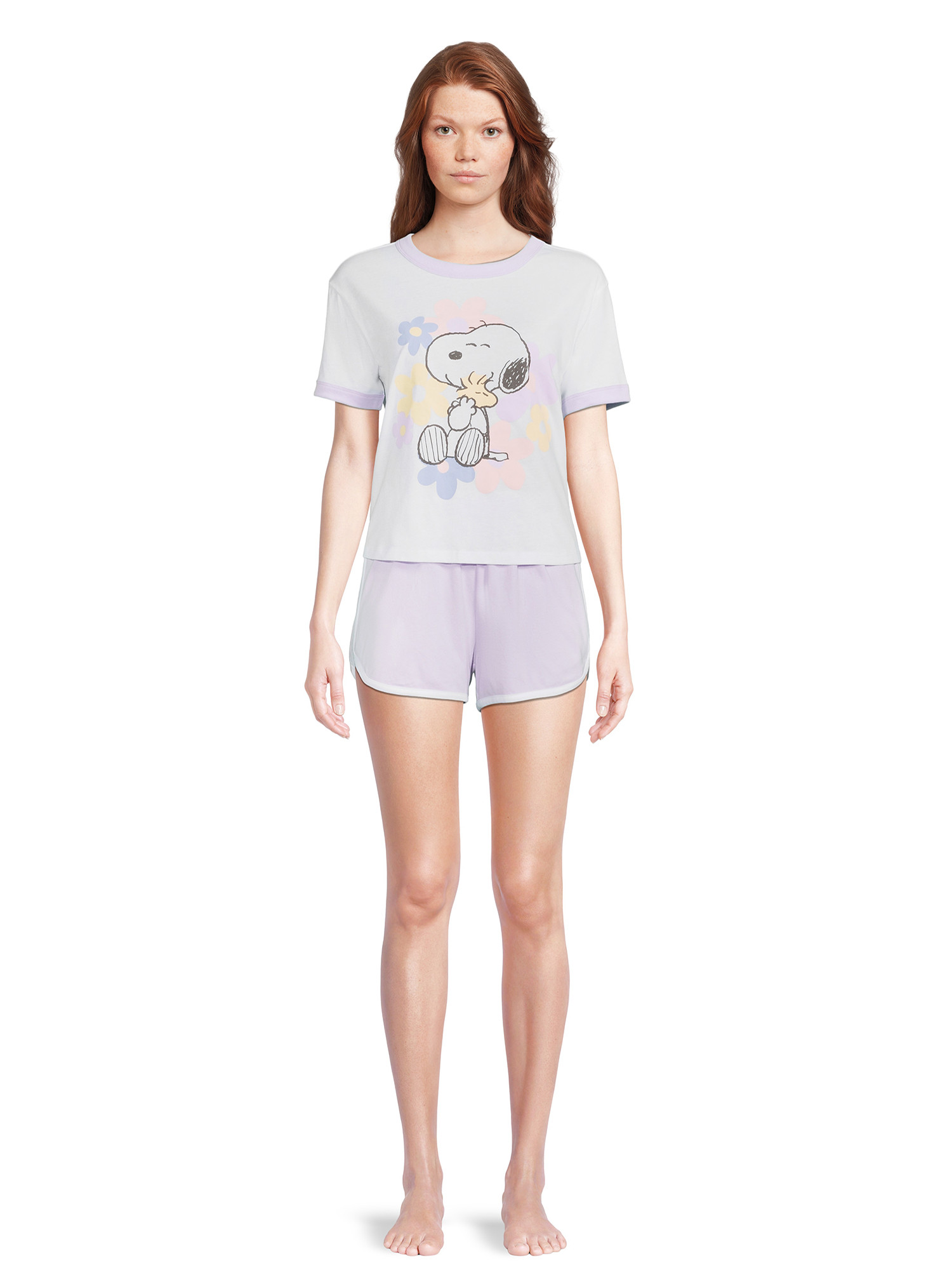 Snoopy Women's Ringer Tee and Lounge Set, 2-Piece | Walmart (US)