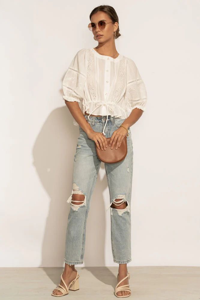 Becca Embroidered Blouse in White - böhme | Bohme