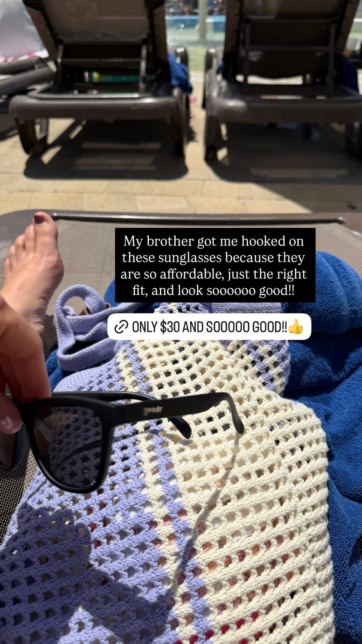 My brother got me hooked on these sunglasses because they are so affordable, just the right fit, and look soooooo good!!