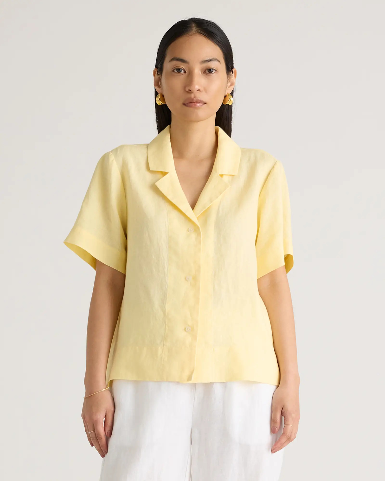 Women's 100% European Linen Short Sleeve Shirt in Soft Yellow | Quince