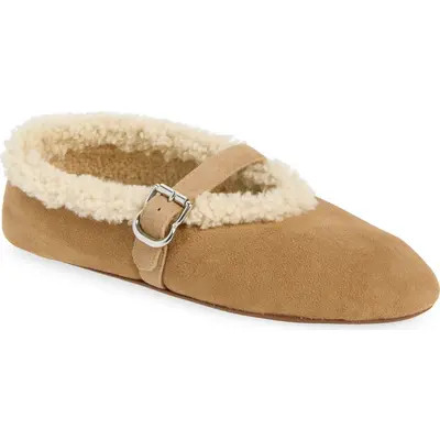 Alaïa Genuine Shearling Mary Jane Flat in 143 Camel at Nordstrom, Size 42 | Nordstrom