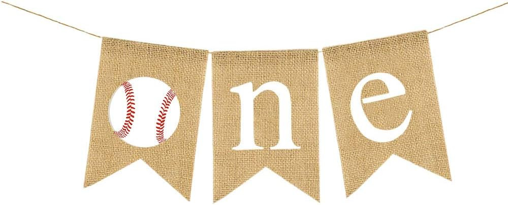 Jute Burlap Baseball One Banner Rustic Boy Girl 1st Birthday Party Highchair Decoraiton | Amazon (US)