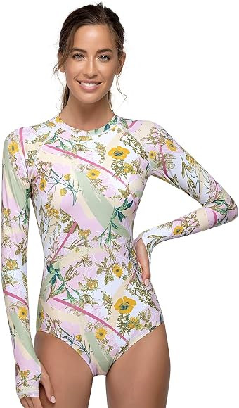 AXESEA Womens Long Sleeve Rash Guard UV UPF 50+ Sun Protection Printed Zipper Surfing One Piece S... | Amazon (US)