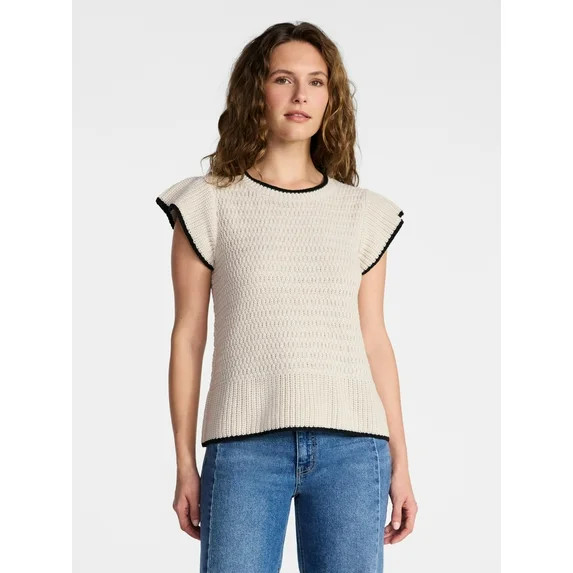 Time and Tru Women's Flutter Sleeve Sweater, Lightweight, Sizes XS-XXXL | Walmart (US)