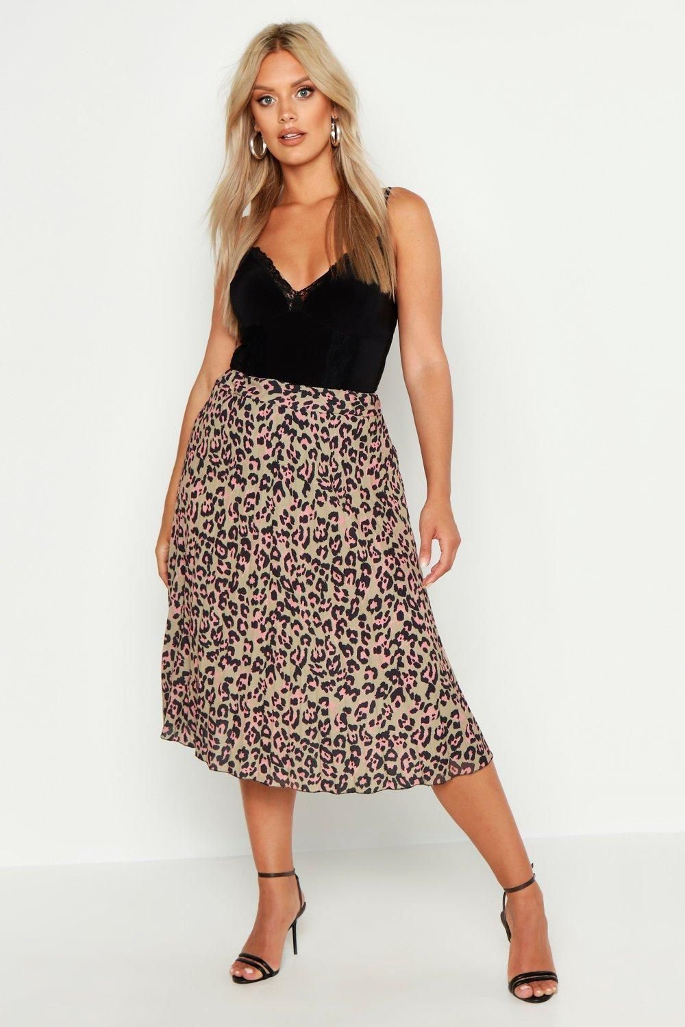 Womens Plus Leopard Print Pleated Midi Skirt - Brown - 16 | Boohoo.com (US & CA)