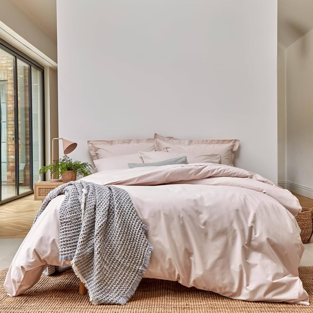 Christy 200TC Organic Super King Duvet Cover Set | Powder Pink | 100% Certified Organic Cotton Bedding | Super Soft and Smooth Bed Linen | Amazon (UK)