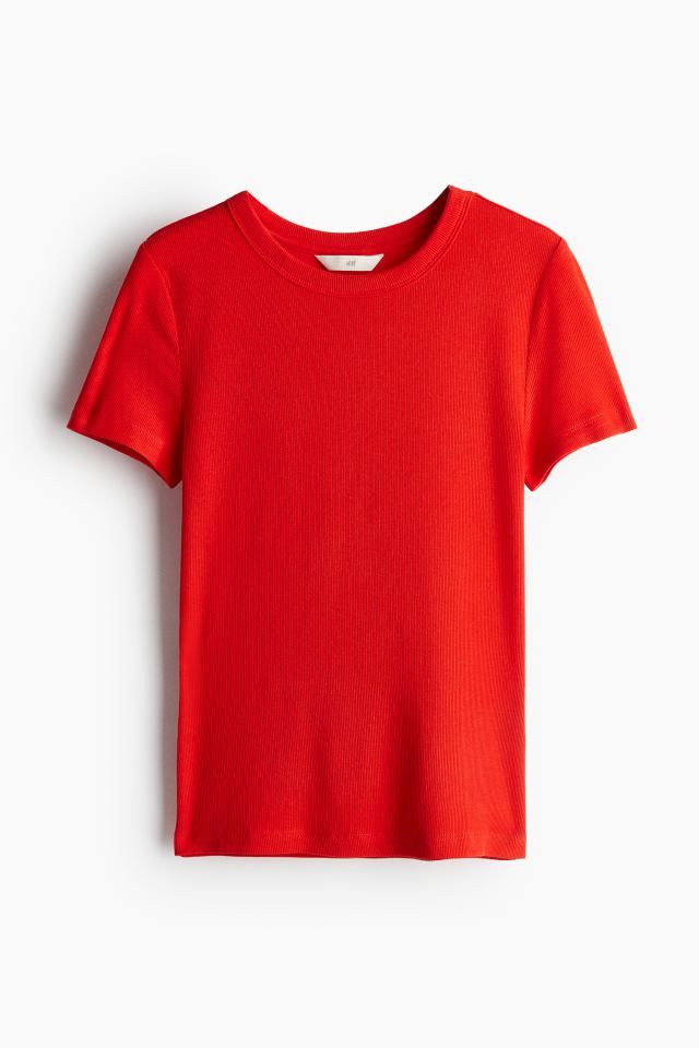 Ribbed Modal-blend T-shirt - Red - Ladies | H&M US | H&M (US + CA)