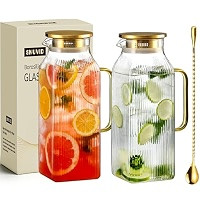 2 Liter/68 oz Square Glass Pitcher with Lid, Classic Stripes Water Pitchers with Handle for Fridg... | Amazon (US)