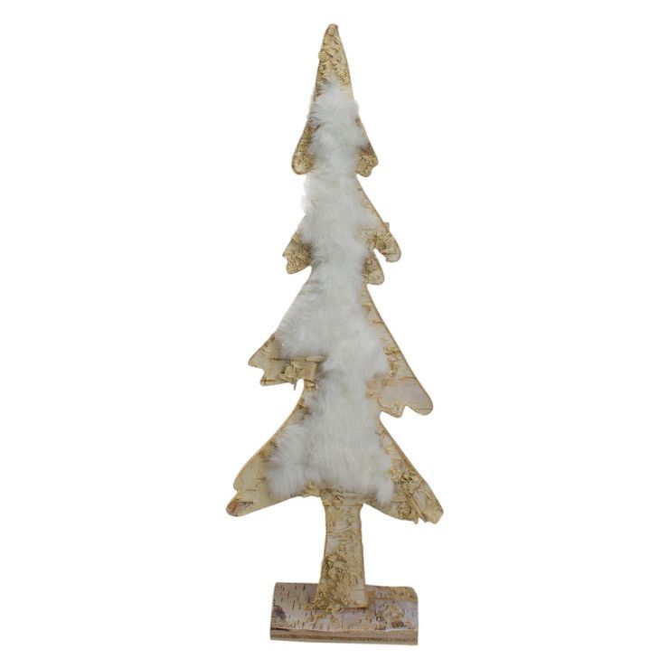 Northlight 13.5" Brown and White Wooden Tree With Faux Fur Christmas Decoration | Target