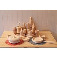 Wooden Kitchen Cooking Play Toys Food Set 24 Pcs. Pots Pans Roller Plates Gifts For Kids | Etsy (US)