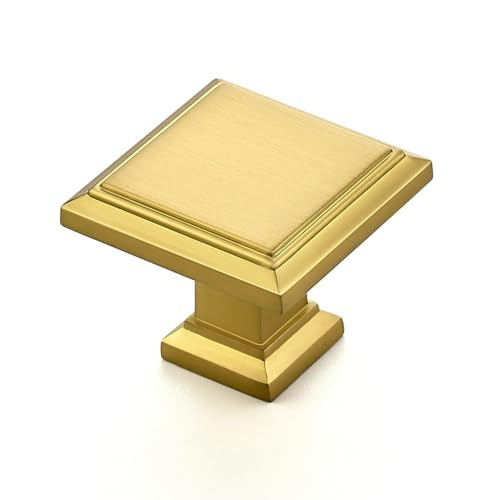 Ravinte 10 Pack 1-3/16 Inch Brushed Brass Kitchen Square Cabinet Knobs Solid Drawer Pulls Gold Single Hole Kitchen Cabinet Hardware Knobs for Cabinets and Drawers | Amazon (US)