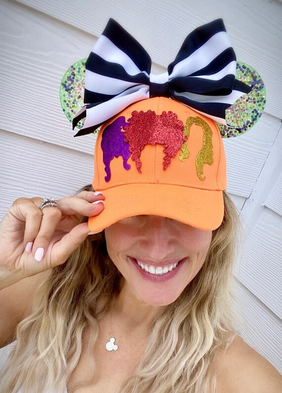 Hocus Pocus Hat With Mickey Ears -  Sanderson Sisters Inspired Ballcap - GLOW in the dark ears - ... | Etsy (US)